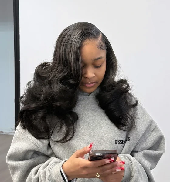 Middle Part Curly Wavy Sew In