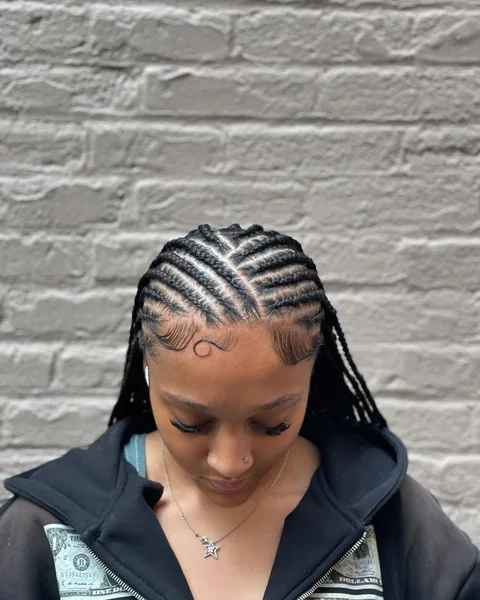 Middle Part Fulani Braids with Feed In Cornrows