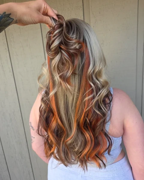 Orange Calico Hair with Blonde Brown on Long Waves
