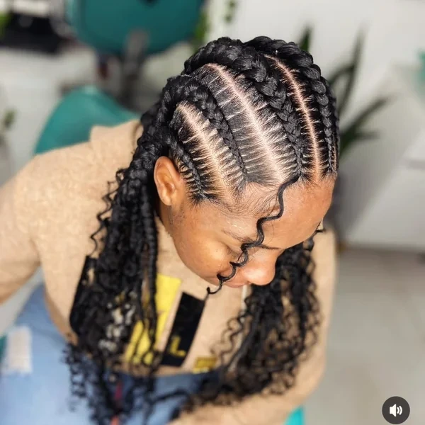 Protective Cornrow Style with Curly Ends