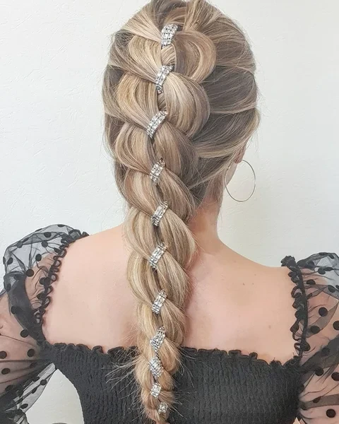 Pull Through Braid with Rhinestone Chain