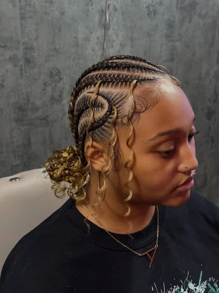 Quick Cornrow Style with Curly Bun