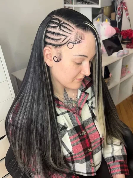 Quick Weave with Decorative Braids and Two Tone Straight Weave