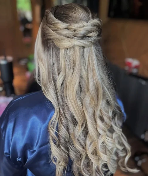 Rope Braid Crown Half Up on Long Blonde Hair