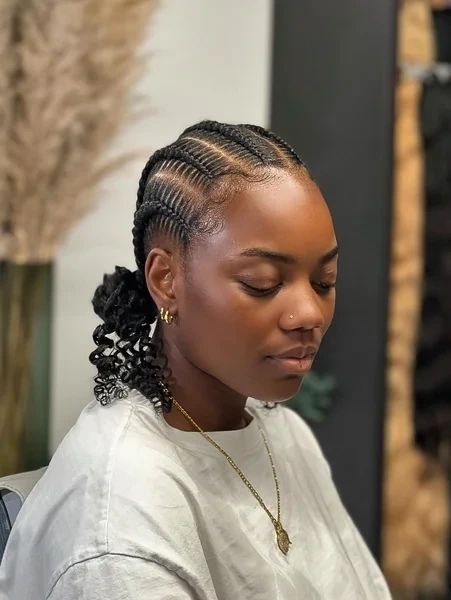 Short Cornrow Braids with Curly Puff