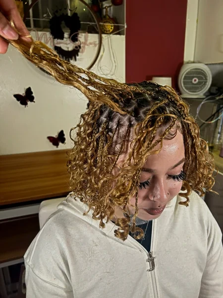 Short Honey Gold Boho Braids with Curly Ends