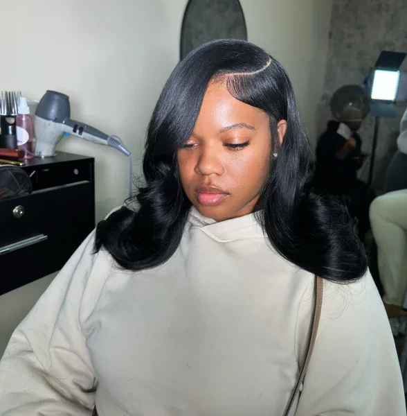 Shoulder Length Bob Quick Weave with Side Swept Bang