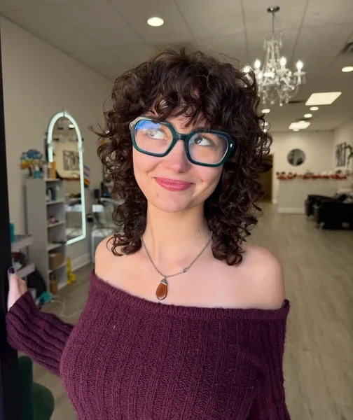 Shoulder Length Curly Shag with Bangs