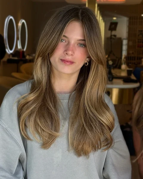Shoulder Length Curtain Bangs Ombre