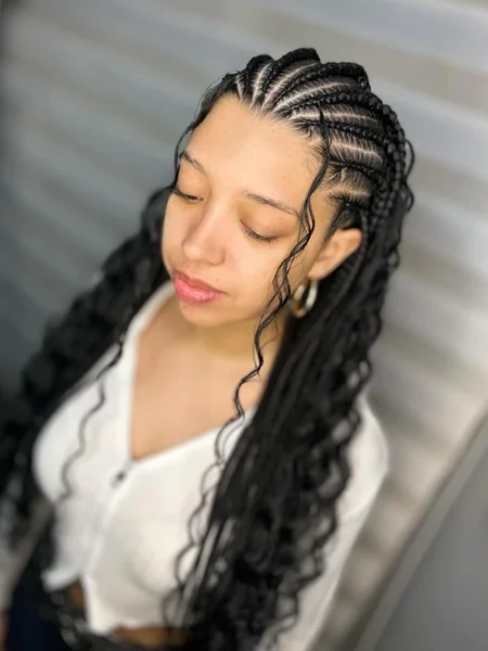 Side Part Fulani Braids with Boho Curly Ends