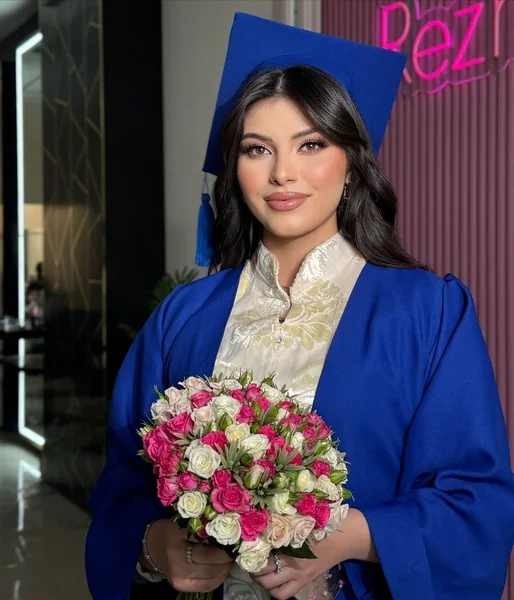 Side Swept Waves Under Blue Graduation Cap