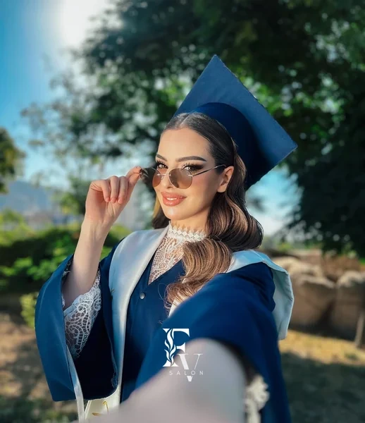 Side Swept Waves with Graduation Cap and Sunglasses