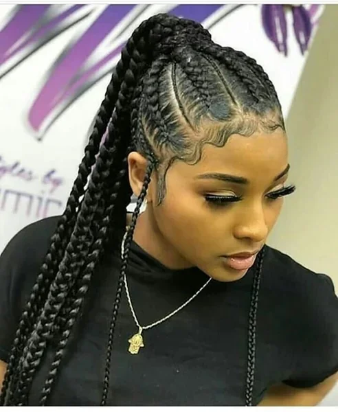 Sleek High Braided Ponytail with Laid Edges
