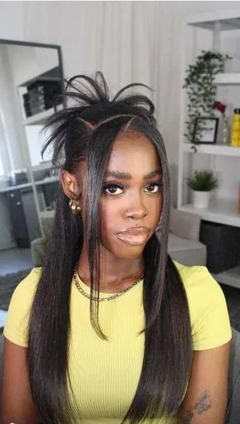 Sleek Straight Half Up with Voluminous Crown
