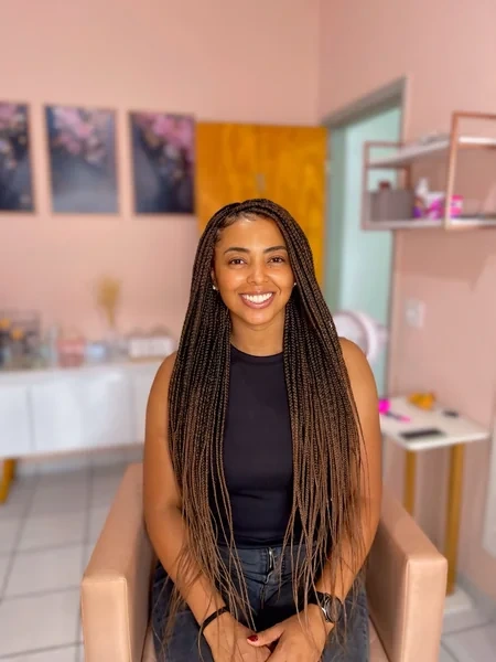 Small Brown Knotless Braids in Salon