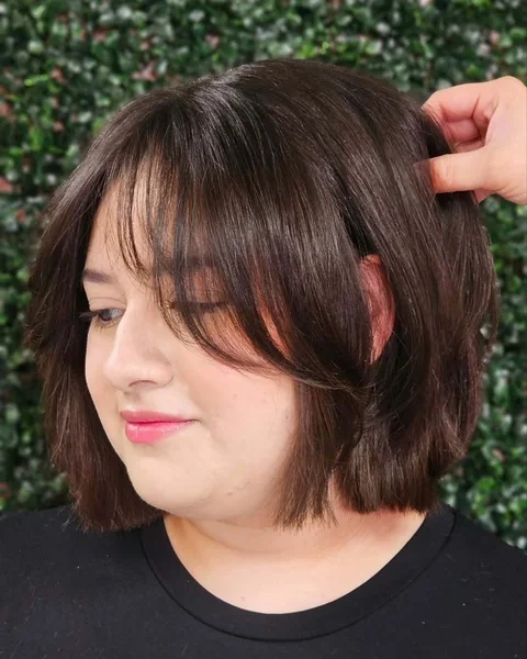 Smooth Jaw Length Bob with Curtain Bangs