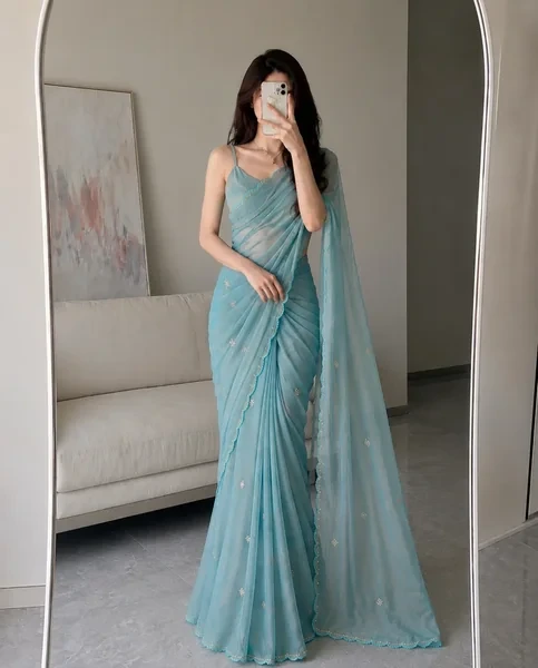 Straight Wavy Hair Open with Saree