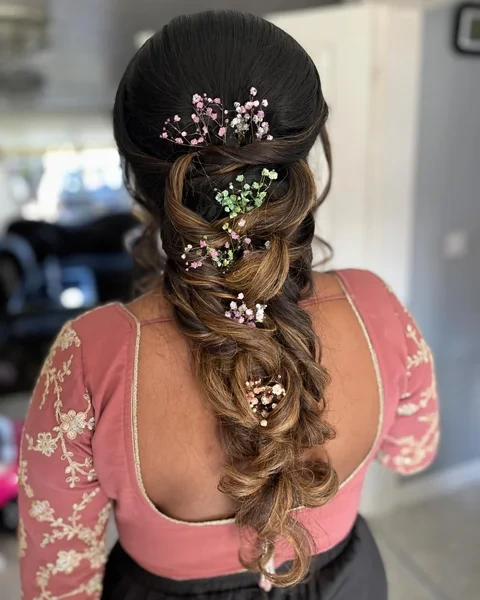 Twisted Braid with Babys Breath Clusters