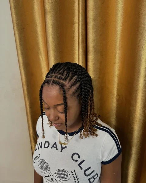 Twisted Cornrow Style with Beaded Ends