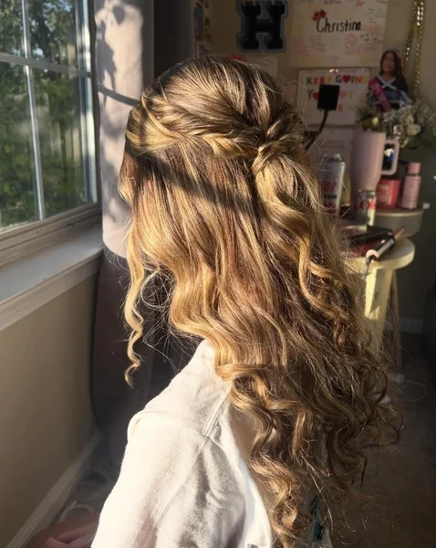 Twisted Half Up with Curls for Homecoming