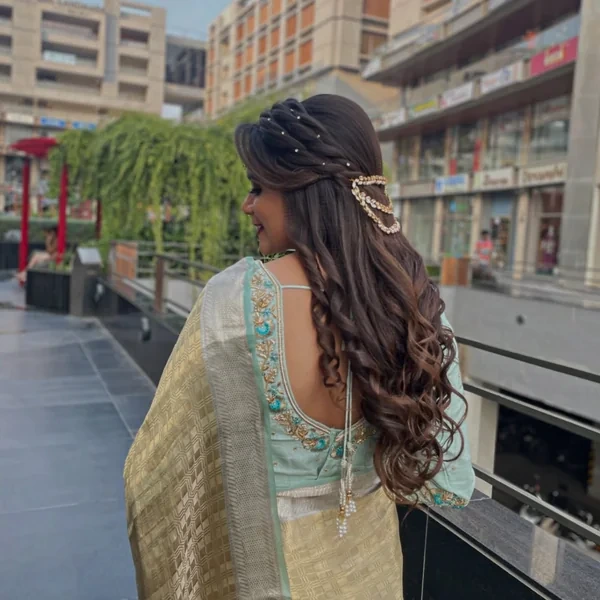 Twisted Half Up with Kundan Hair Chain
