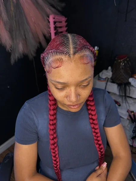 Two Braids in Bold Burgundy Color