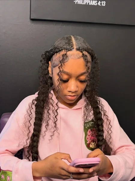 Two Braids with Curly Face Framing Pieces