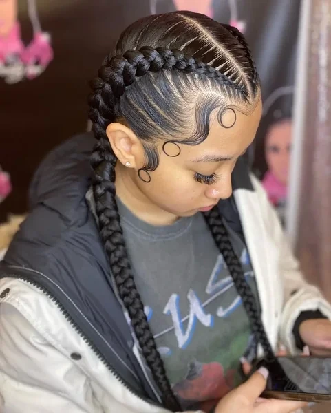 Two Braids with a Deep Side Part