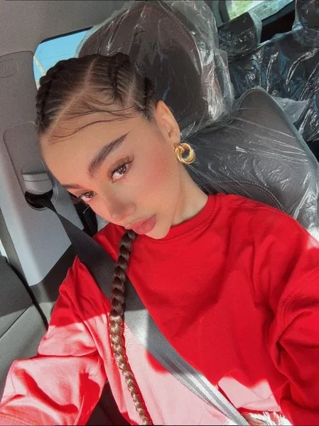 Two Small Cornrow Braids Car Selfie