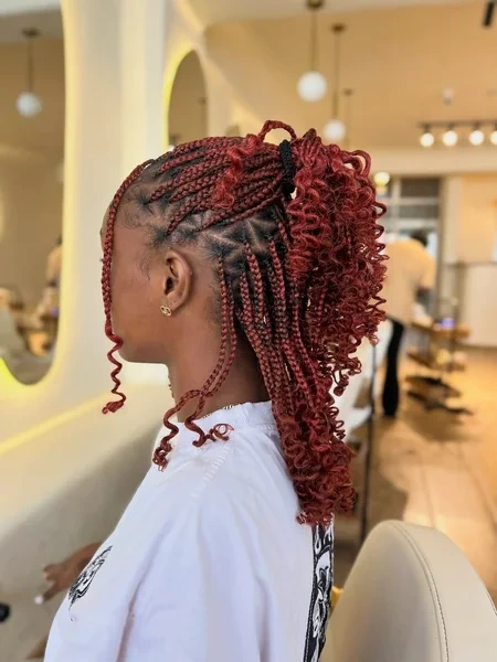 Two Tone Red Box Braid Bob