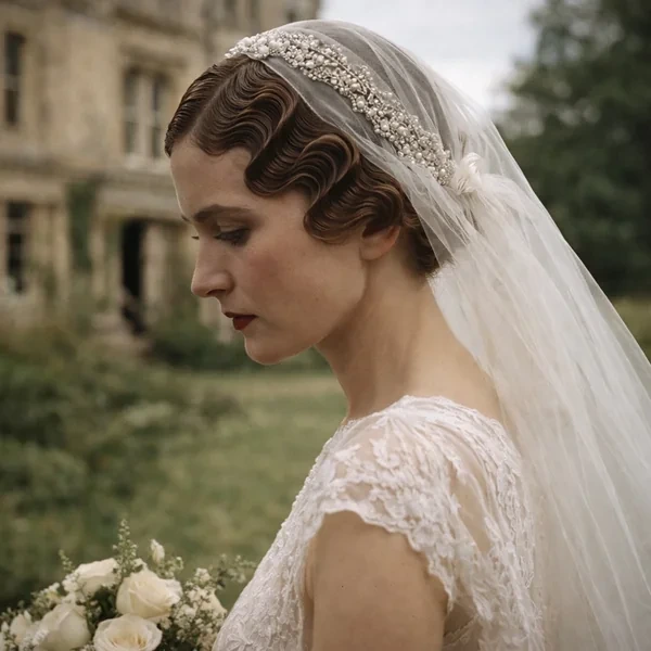 Vintage Bridal Waves with Pearl Veil
