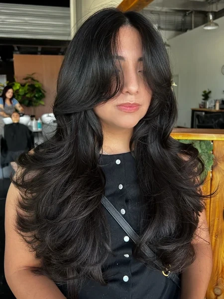 Voluminous Curly Curtain Bangs