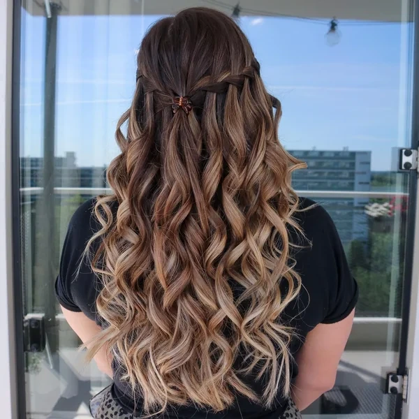 Waterfall Braid Half Up with Claw Clip