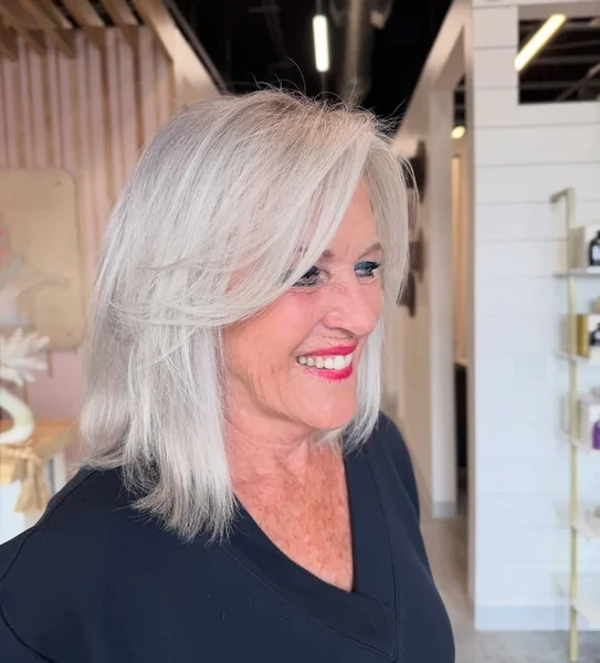 White Grey Layered Lob with Side Sweep